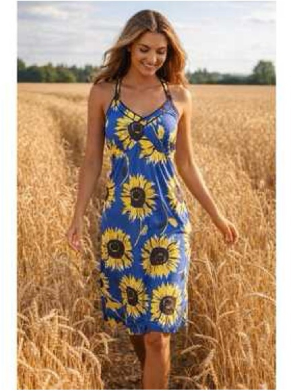 Boden Halter Sunflower Sun Dress fully lined 100% cotton size 10 EUC